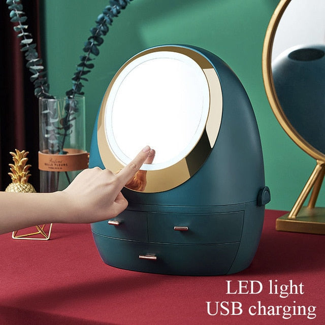 New Cosmetic Storage Box with Mirror Led Light Desktop Makeup - GadiGadPlus.com