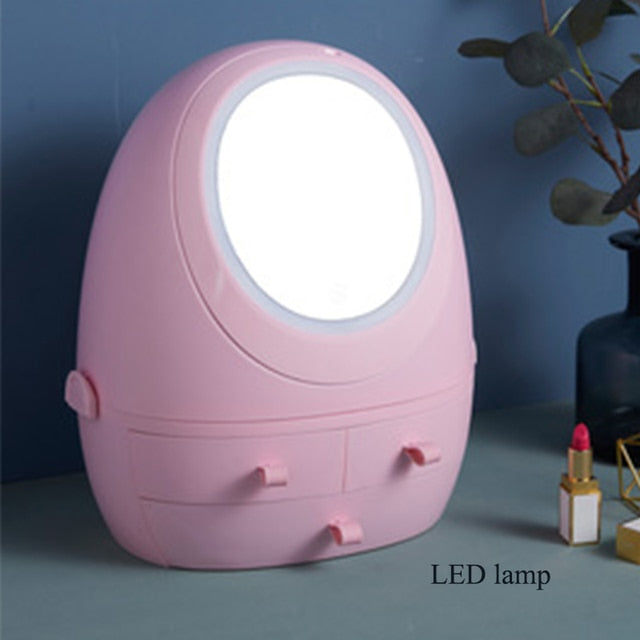 New Cosmetic Storage Box with Mirror Led Light Desktop Makeup - GadiGadPlus.com