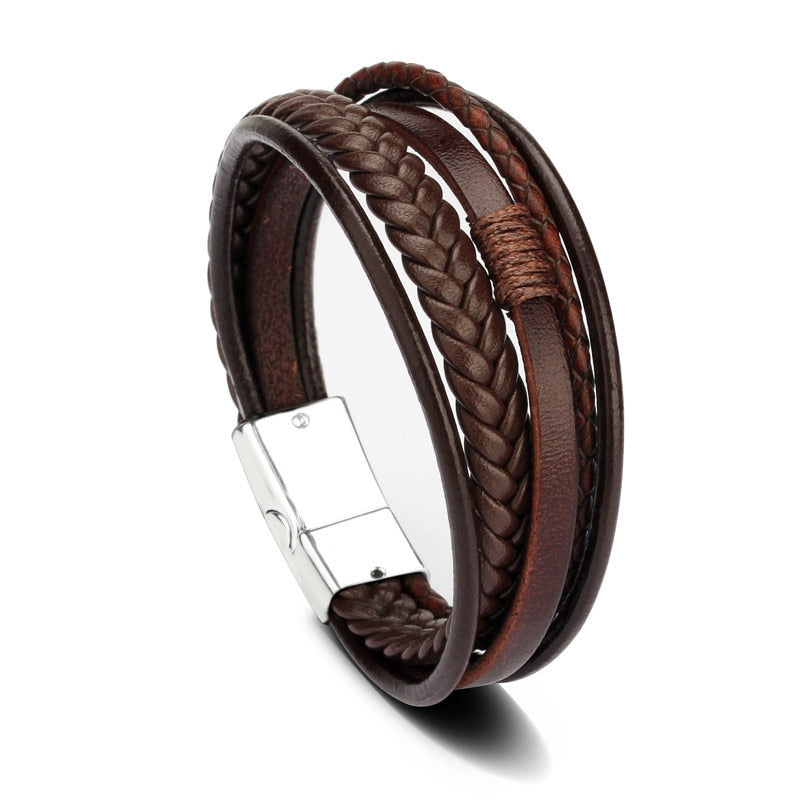 Genuine Leather Bracelets Men's Multilayer Braided Rope Bracelets - GadiGadPlus.com