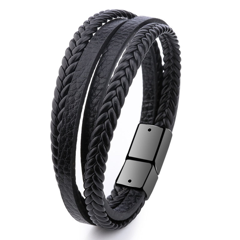 Genuine Leather Bracelets Men's Multilayer Braided Rope Bracelets - GadiGadPlus.com