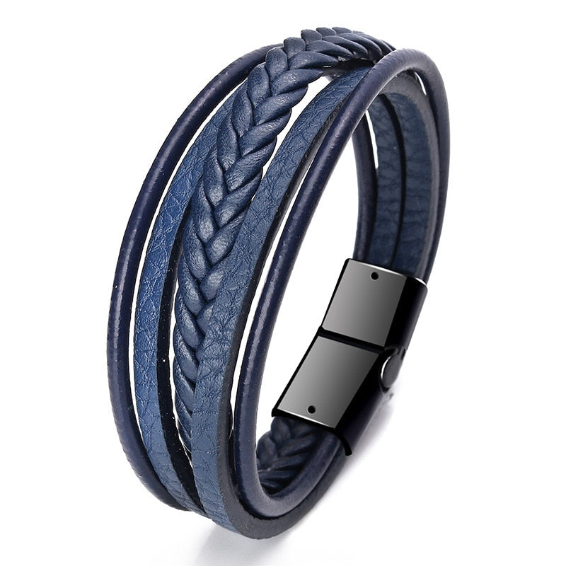 Genuine Leather Bracelets Men's Multilayer Braided Rope Bracelets - GadiGadPlus.com