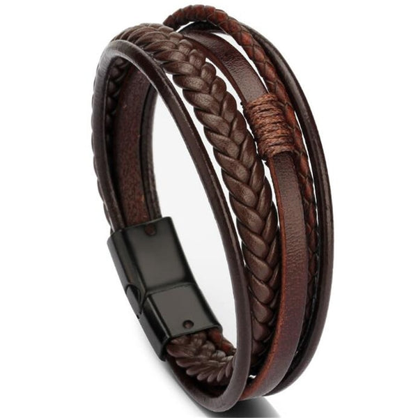 Genuine Leather Bracelets Men's Multilayer Braided Rope Bracelets - GadiGadPlus.com