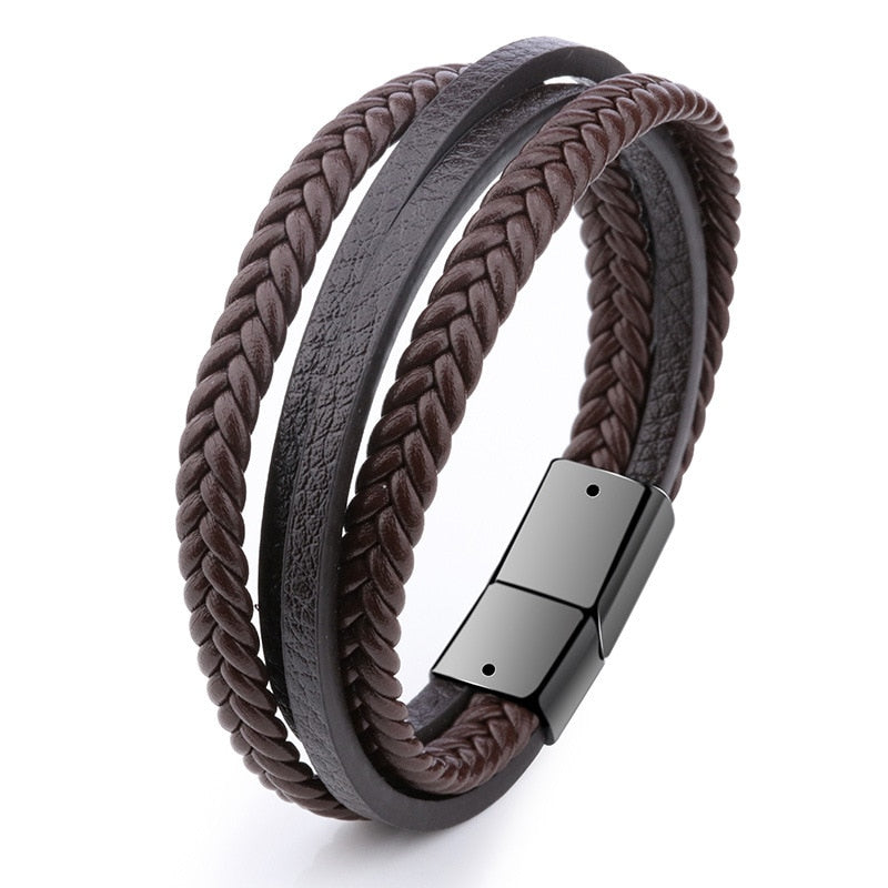 Genuine Leather Bracelets Men's Multilayer Braided Rope Bracelets - GadiGadPlus.com