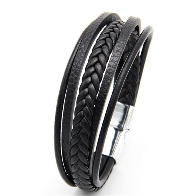 Genuine Leather Bracelets Men's Multilayer Braided Rope Bracelets - GadiGadPlus.com