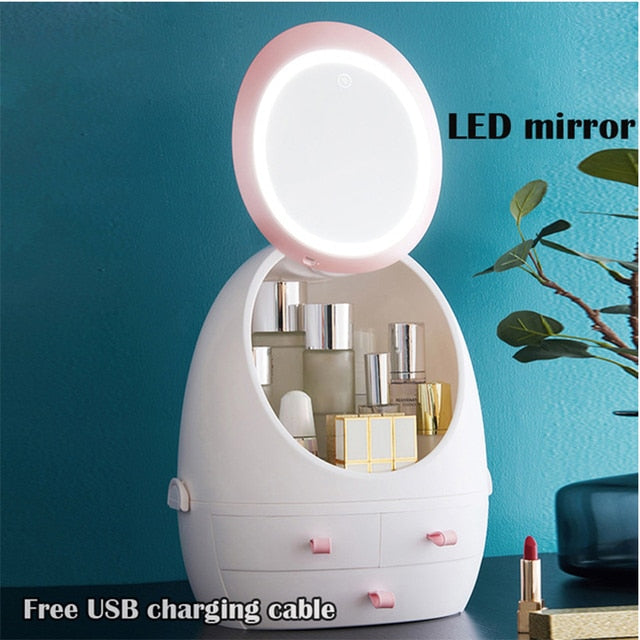 New Cosmetic Storage Box with Mirror Led Light Desktop Makeup - GadiGadPlus.com