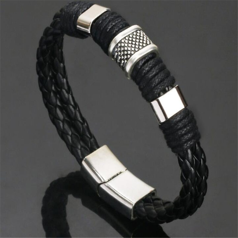 Genuine Leather Bracelets Men's Multilayer Braided Rope Bracelets - GadiGadPlus.com