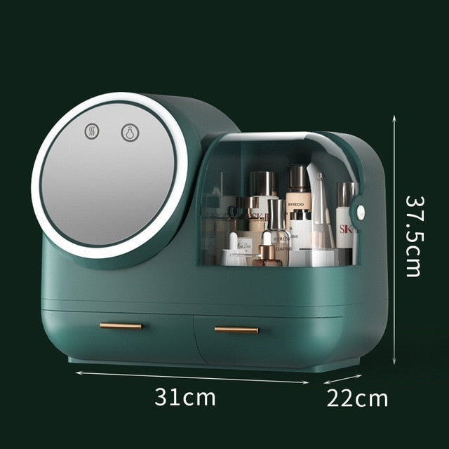 New Cosmetic Storage Box with Mirror Led Light Desktop Makeup - GadiGadPlus.com