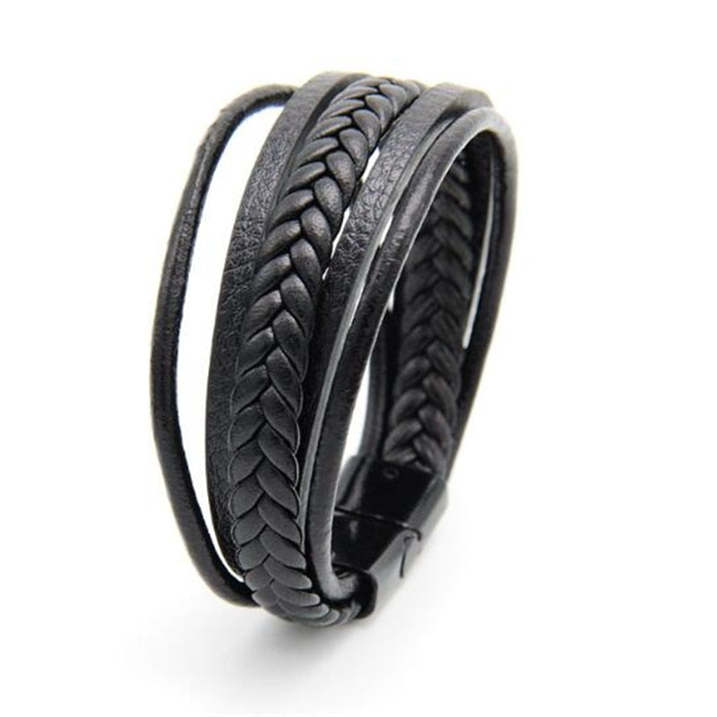 Genuine Leather Bracelets Men's Multilayer Braided Rope Bracelets - GadiGadPlus.com