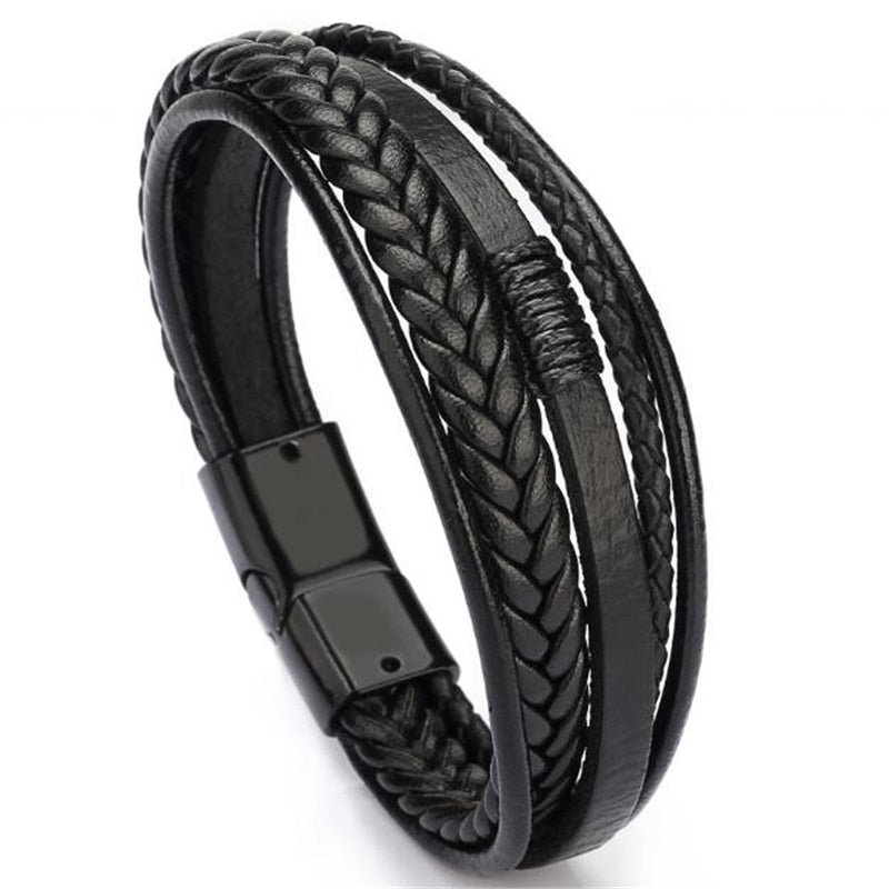 Genuine Leather Bracelets Men's Multilayer Braided Rope Bracelets - GadiGadPlus.com