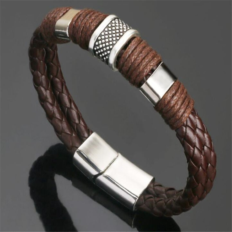 Genuine Leather Bracelets Men's Multilayer Braided Rope Bracelets - GadiGadPlus.com