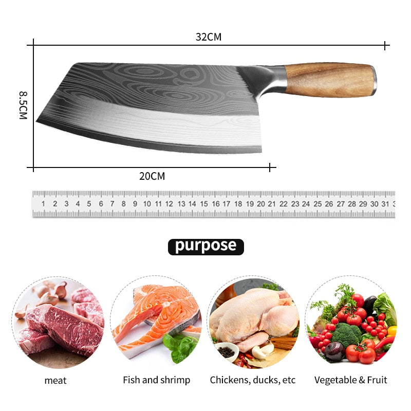 Stainless Steel Butcher Meat Chopping Cleaver Knife Vegetable Cutter. - GadiGadPlus.com