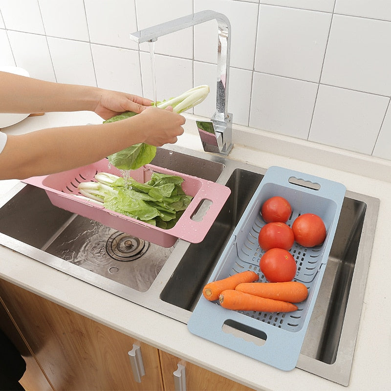 Adjustable Dish Drainer Sink Drain Basket Washing Vegetable Fruit - GadiGadPlus.com
